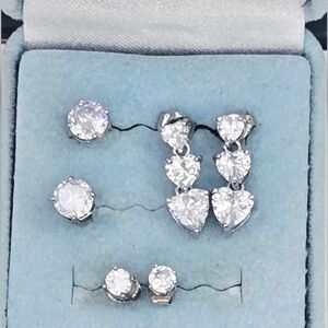 3 Pairs Elegant Silver Stud and Drop Earrings Set